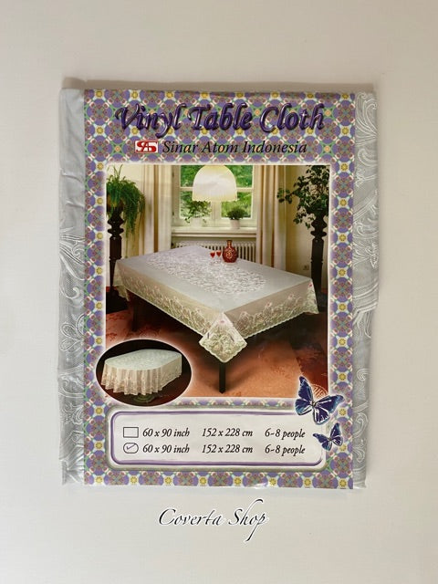 Taplak Meja Makan Putih Plastik Oval 6-8 Kursi Size 152x228cm