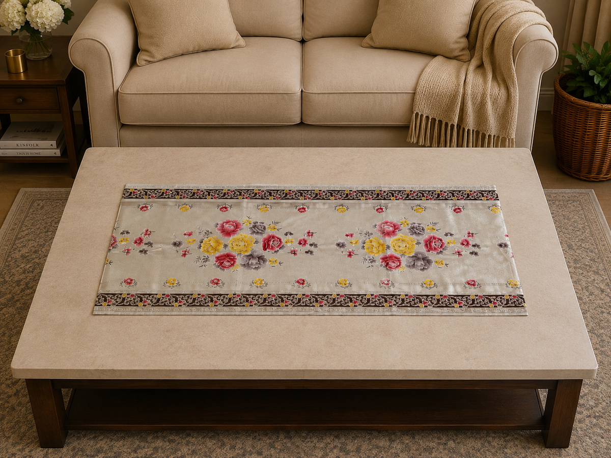 Taplak Meja Tamu Plastik Anti Air Motif  110x50 cm / Taplak Meja Tamu Mewah Waterproof Print lebar 50cm