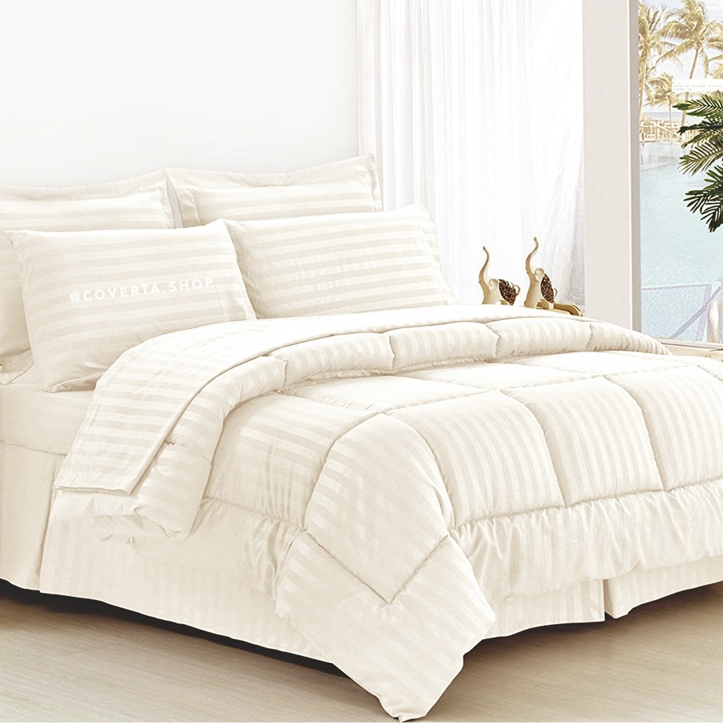Bed Cover Set Hotel Broken White Polos - Double Size 160/180/200x200x40cm