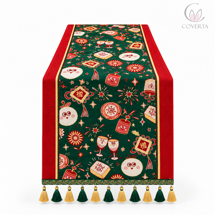 Table Runner Mahjong | Taplak Meja Panjang Motif Mahjong Dekorasi Imlek Meja Makan