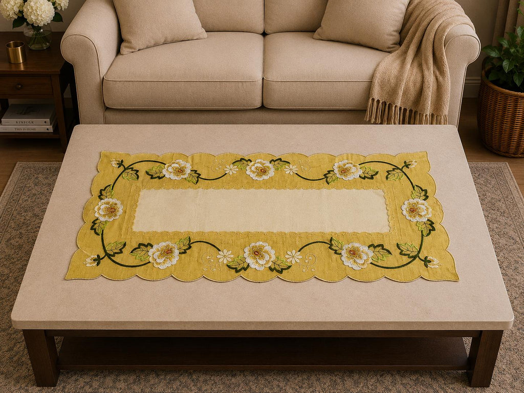 Taplak Meja Tamu Kaca Segi - Bordir 40x90cm
