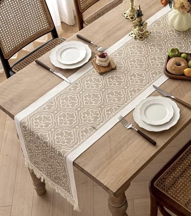Coverta Table Runner Raya - Taplak Meja Makan Linen Estetik Motif Raya | Alas Meja Tamu Minimalis
