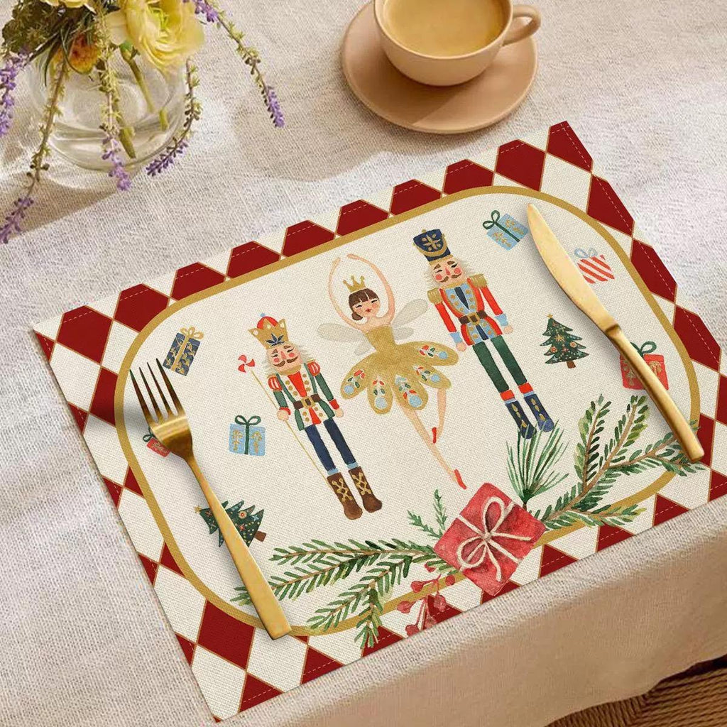 Tatakan Alas Piring Meja Makan Placemat Christmas Motif Nutcracker Dekorasi Natal