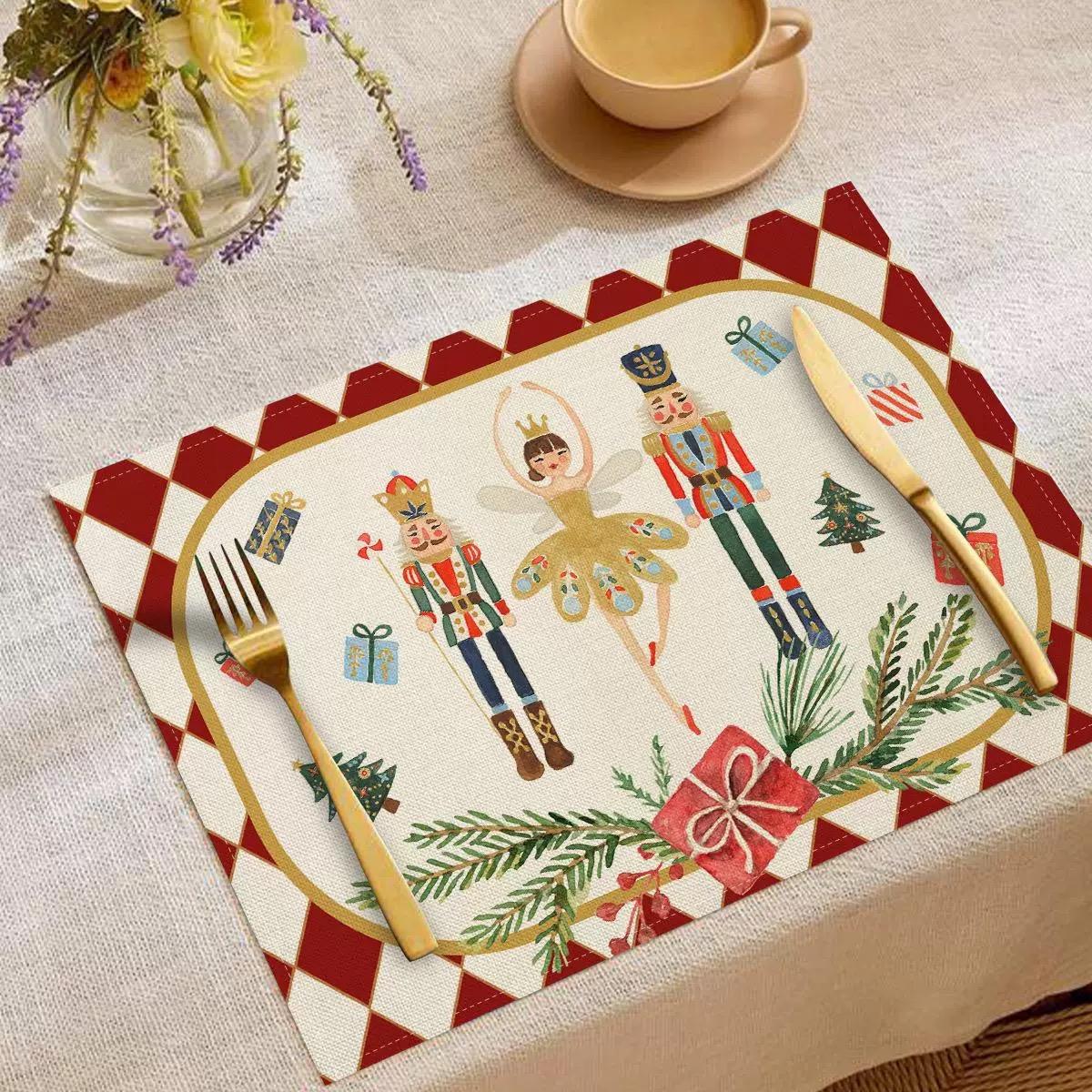 Tatakan Alas Piring Meja Makan Placemat Christmas Motif Nutcracker Dekorasi Natal