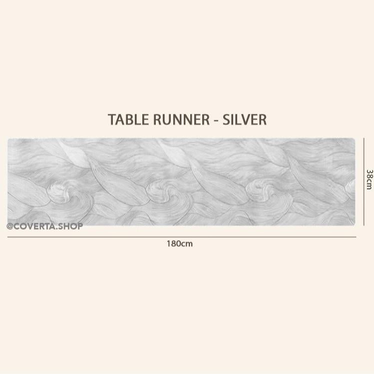Table Runner Mika PVC Premium Motif Wave Silver Gold – Alas Meja Anti Air Waterproof