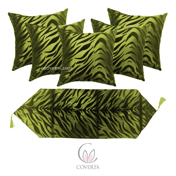 Sarung Bantal Kursi Sofa Set Leopard 40x40cm - (isi 5 pc sarung bantal + 1 taplak)