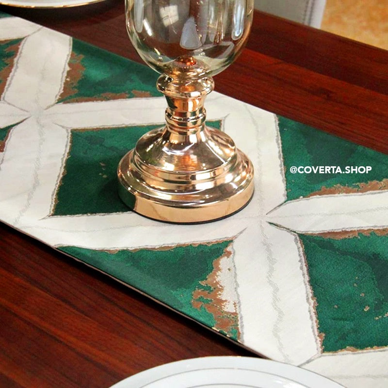 Taplak Meja Tamu Aesthetic Motif Diamond Hijau | Table Runner Alas Meja Makan