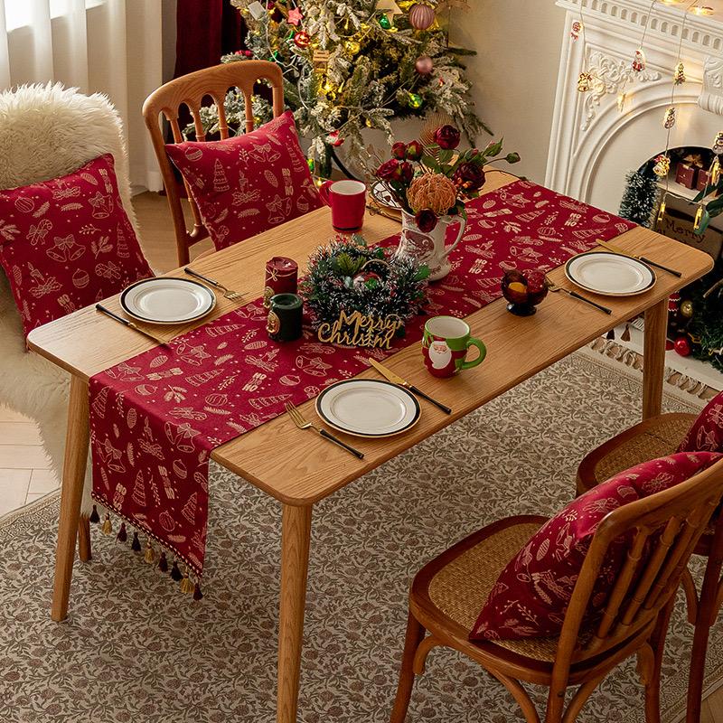 Table Runner Natal Christmas Doodle - Taplak Meja Panjang Estetik Dekorasi Natal
