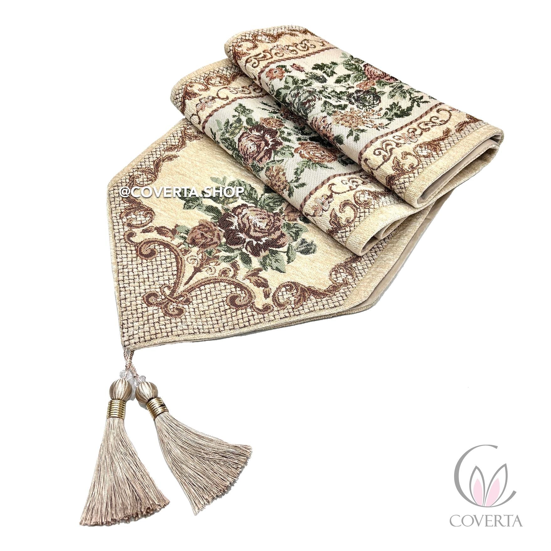 Table Runner Classic Flower | Taplak Meja Aesthetic Dekorasi Meja Makan Kain