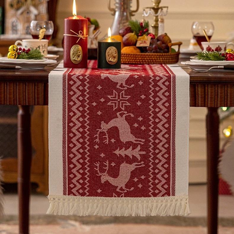 Table Runner Raya Merah | Taplak Meja Natal Estetik Alas Meja Makan & Dekorasi Ruang Tamu
