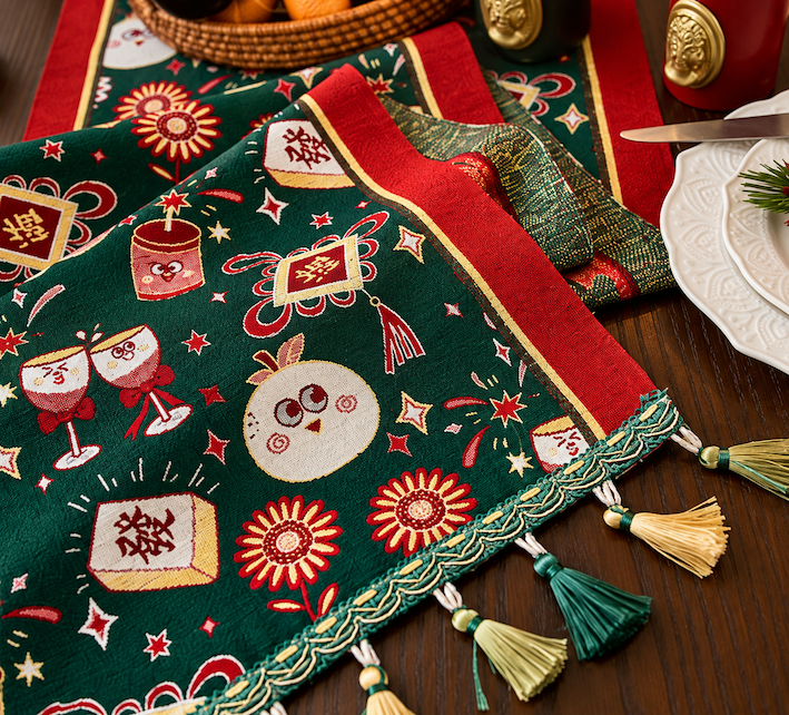 Table Runner Mahjong | Taplak Meja Panjang Motif Mahjong Dekorasi Imlek Meja Makan