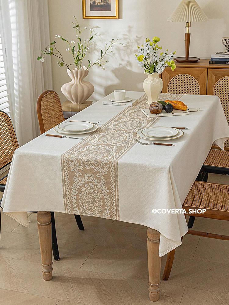 Taplak Meja Makan Raya - Taplak Meja Makan Linen Estetik Motif Raya | Alas Meja Makan Minimalis