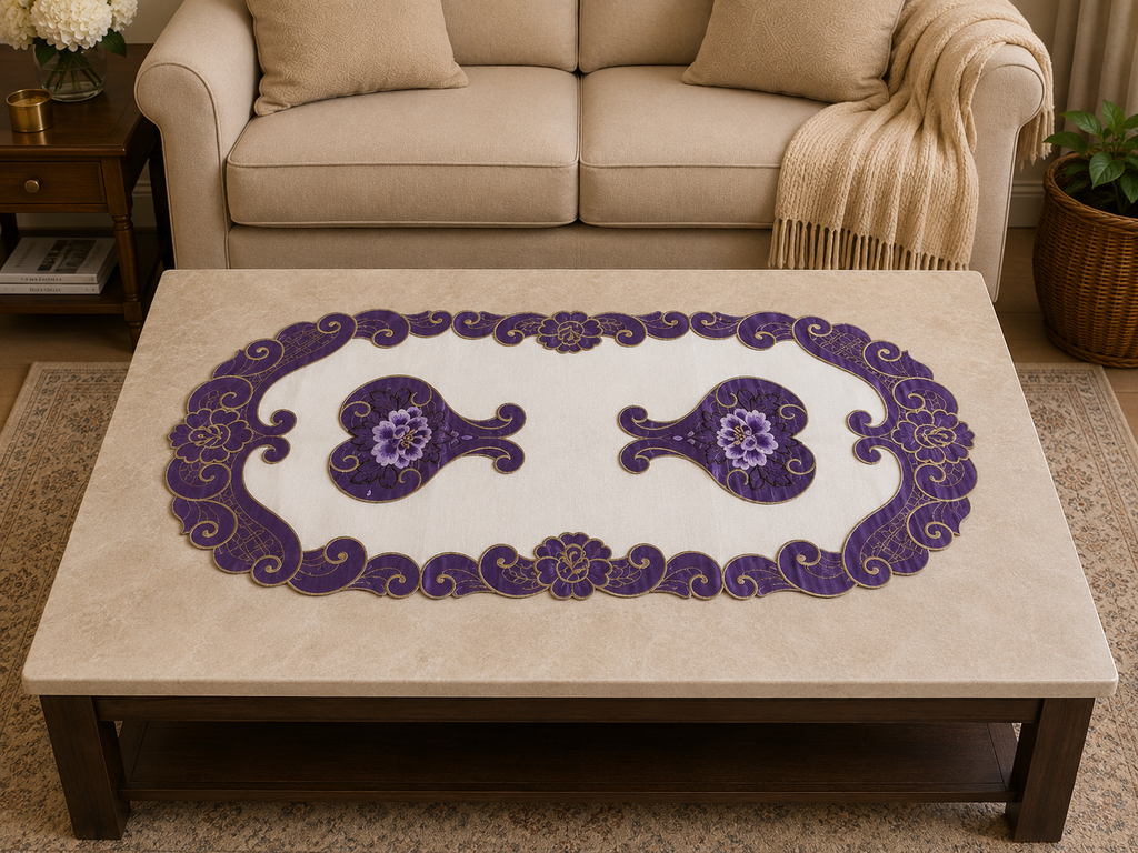 Taplak Meja Tamu Bordir 40x85cm (Kode B16-36 Oval)
