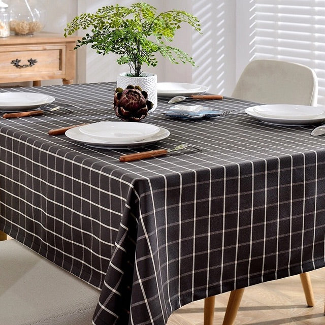 Taplak Meja Makan Kain Segi - Hitam - Motif Kotak Kotak
