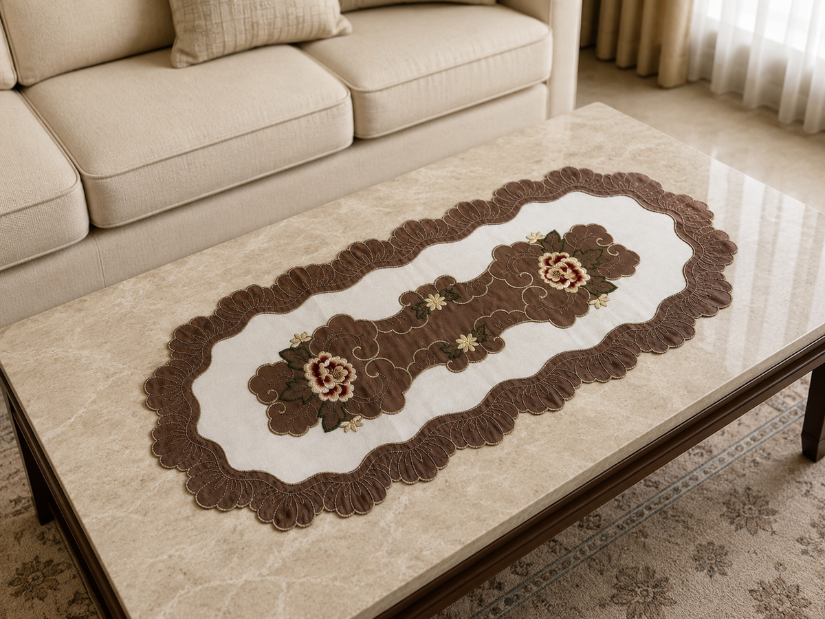 Taplak Meja Tamu Bordir 40x85cm (Kode B16-37 Oval)