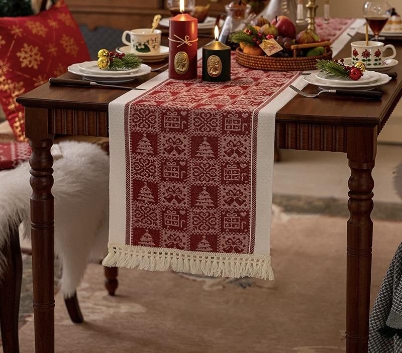 Table Runner Raya Merah | Taplak Meja Natal Estetik Alas Meja Makan & Dekorasi Ruang Tamu