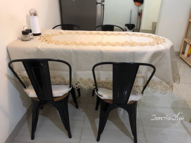 Taplak Meja Tamu Bordir Polos Oval 4-6 Kursi (130x180cm)