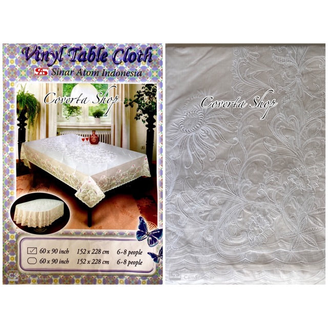 Taplak Meja Makan Putih Plastik Segi 6-8 Kursi - Size 152x228cm
