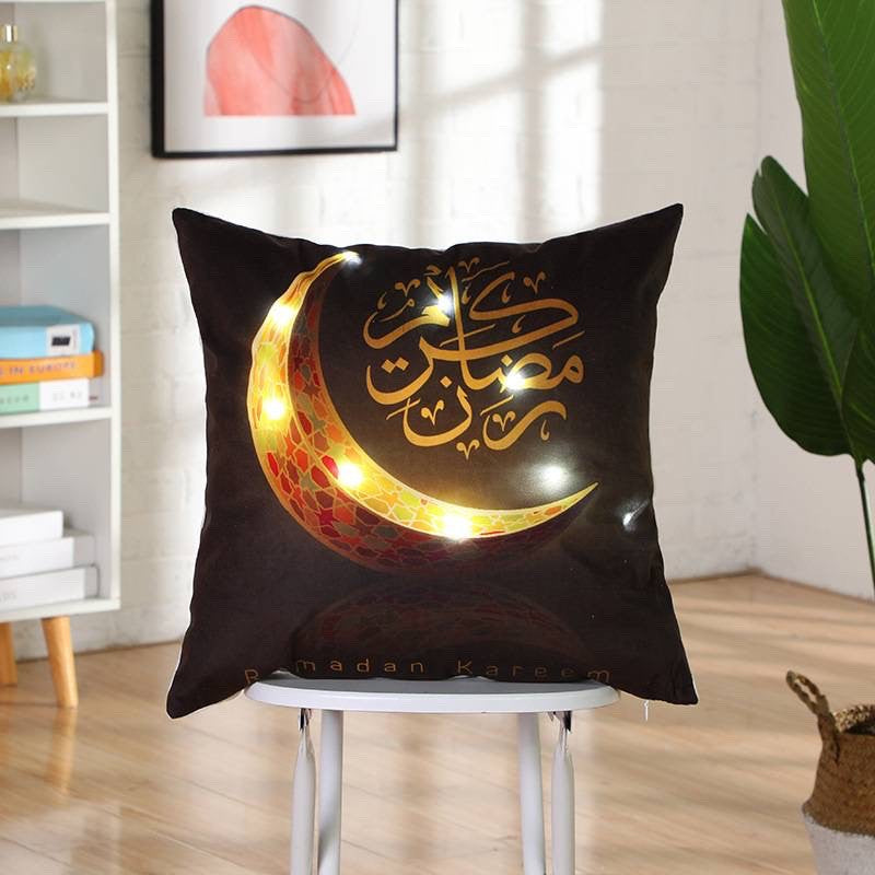Sarung Bantal Sofa Lebaran / Idul Fitri / Ramadhan dengan Lampu LED - 45x45cm