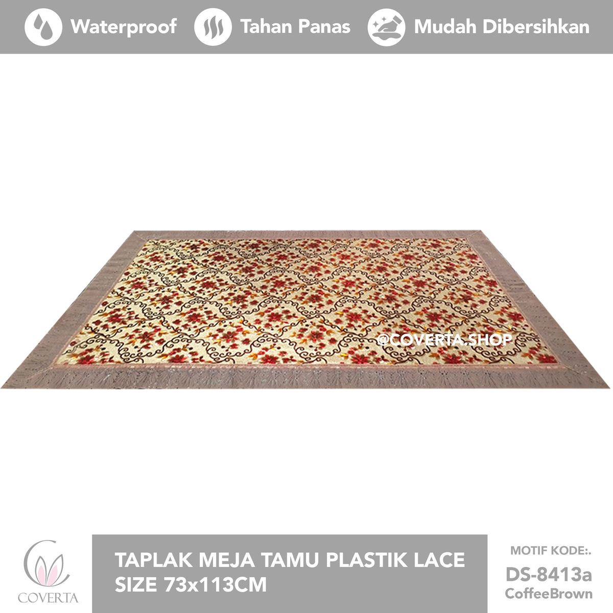 Taplak Meja Tamu Plastik Lace Waterproof Gold