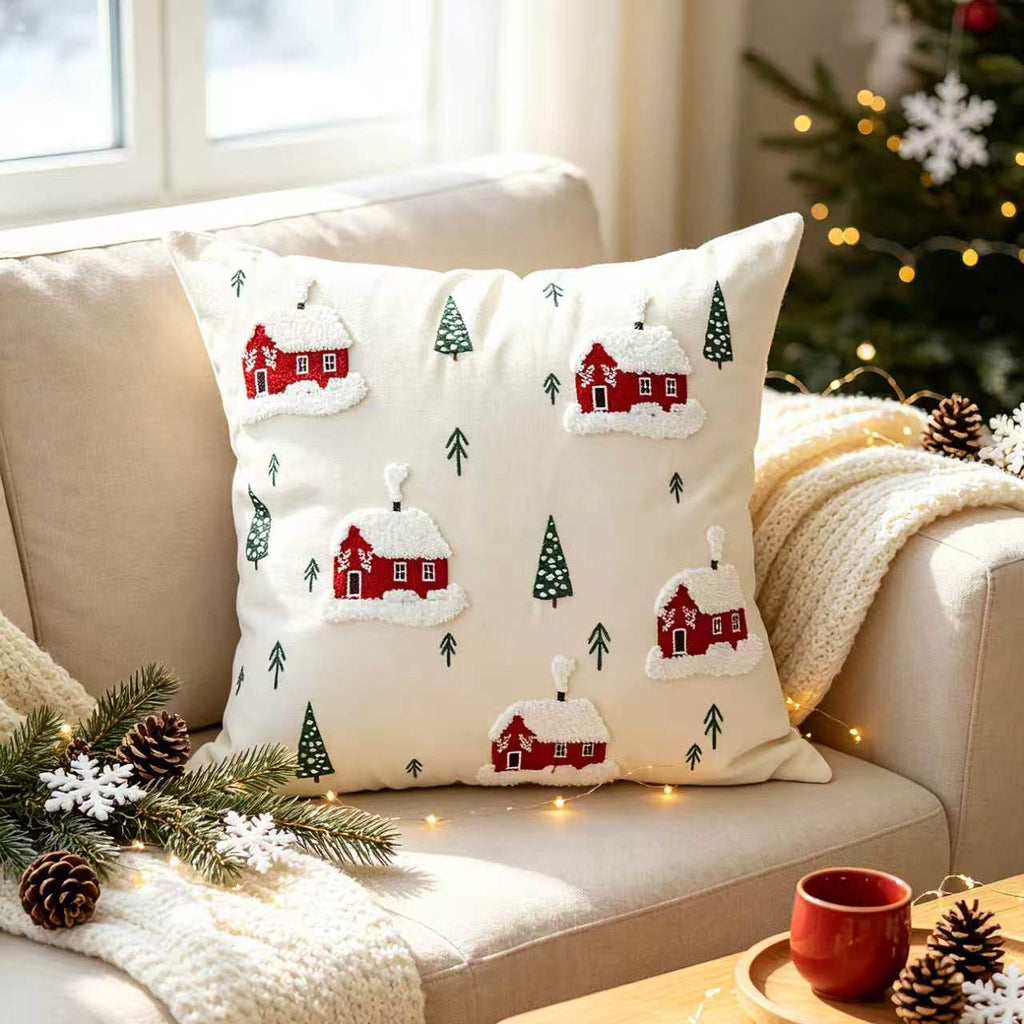 Sarung Bantal Natal Bordir Premium - Hiasan Sofa & Kursi Dekorasi Christmas 45x45cm