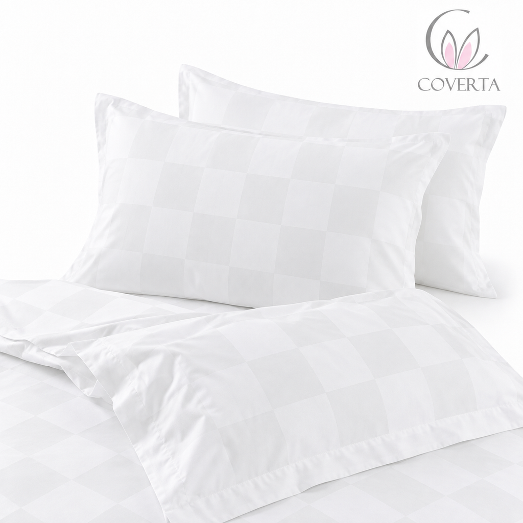 Sprei Hotel Katun Dobby 300TC | Seprei Premium Putih Salur 160/180/200x200x40cm