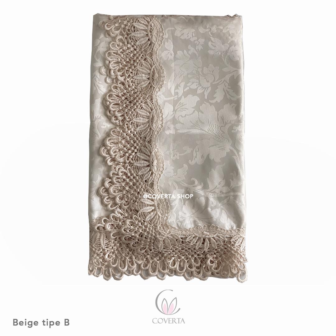 COVERTA Taplak Meja Makan Kain 180x130cm Bordir Segi Eksklusif & Elegant Coffee Tipe A Sarung Kursi Tidak Termasuk