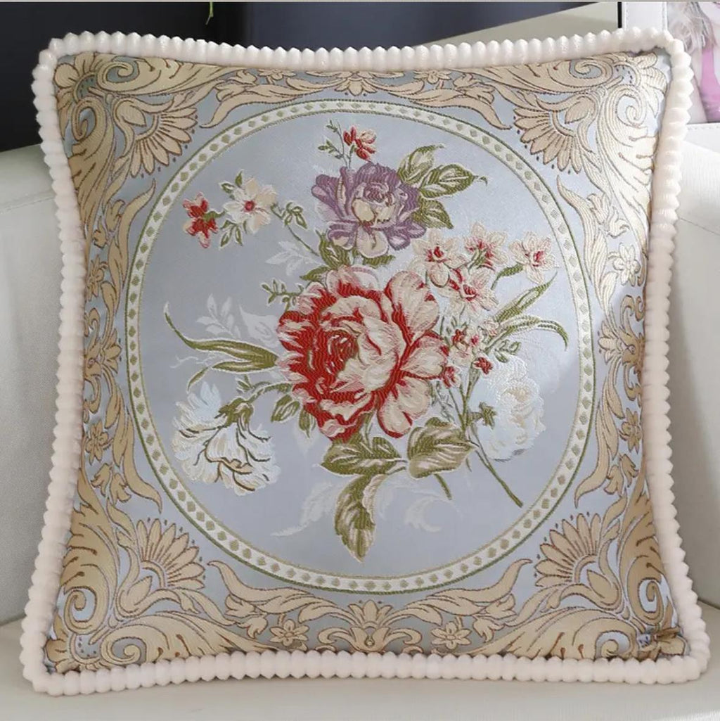 Sarung Bantal Kursi Sofa Coverta Belgi Classic Flower 45x45cm dengan Motif Bunga yang Halus dan Detail Bordiran Menawan - Dekorasi