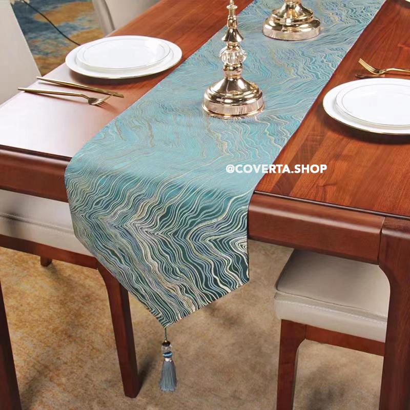 Coverta Table Runner / Taplak Meja Tamu / Taplak Meja Makan Motif Marmer Marble
