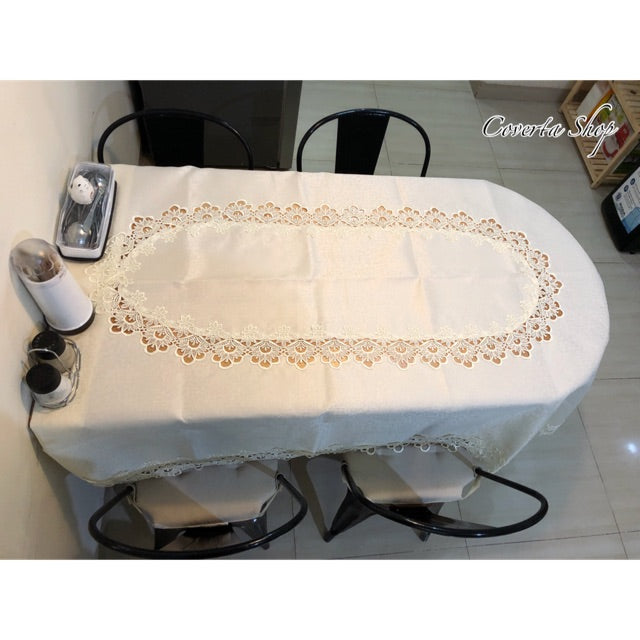 Taplak Meja Tamu Bordir Polos Oval 4-6 Kursi (130x180cm)