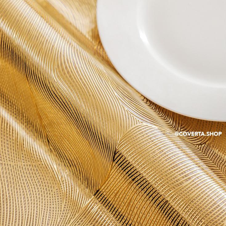 Table Runner Mika PVC Premium Motif Wave Silver Gold – Alas Meja Anti Air Waterproof