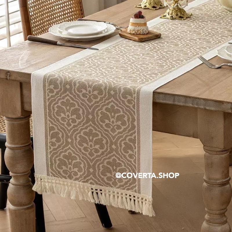 Coverta Table Runner Raya - Taplak Meja Makan Linen Estetik Motif Raya | Alas Meja Tamu Minimalis