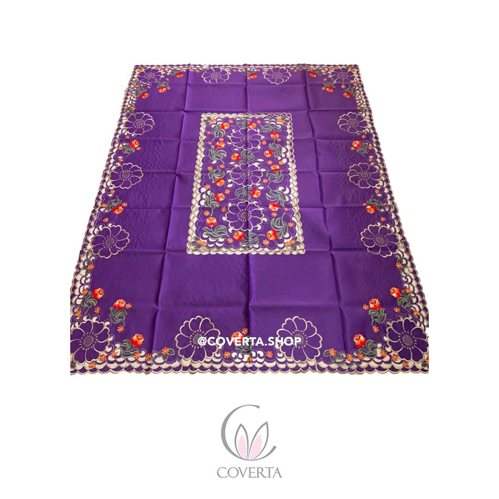 Taplak Meja Makan Bordir Purple0605 - 6-8 Kursi - 180x225cm