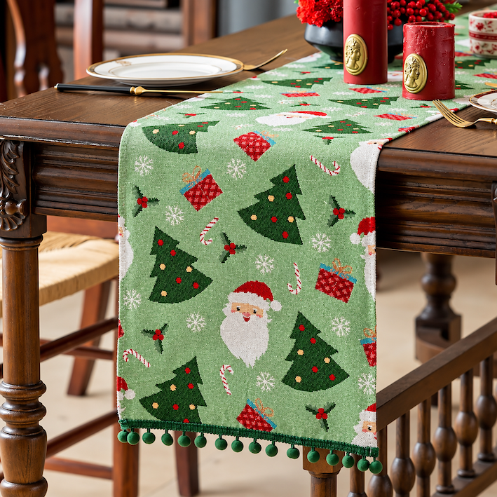 Table Runner Natal | Taplak Meja Panjang Hiasan Meja Christmas Santa Pohon Natal