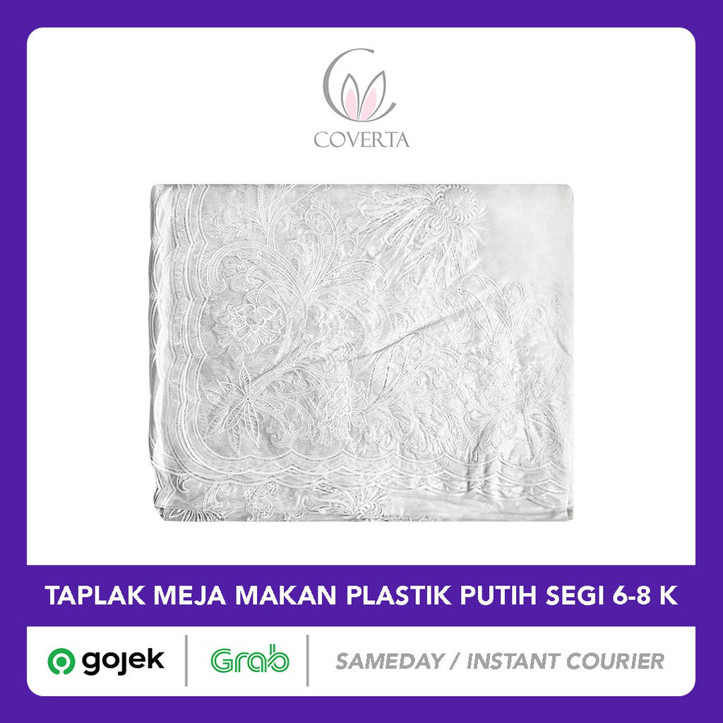 Taplak Meja Makan Putih Plastik Segi 6-8 Kursi - Size 152x228cm