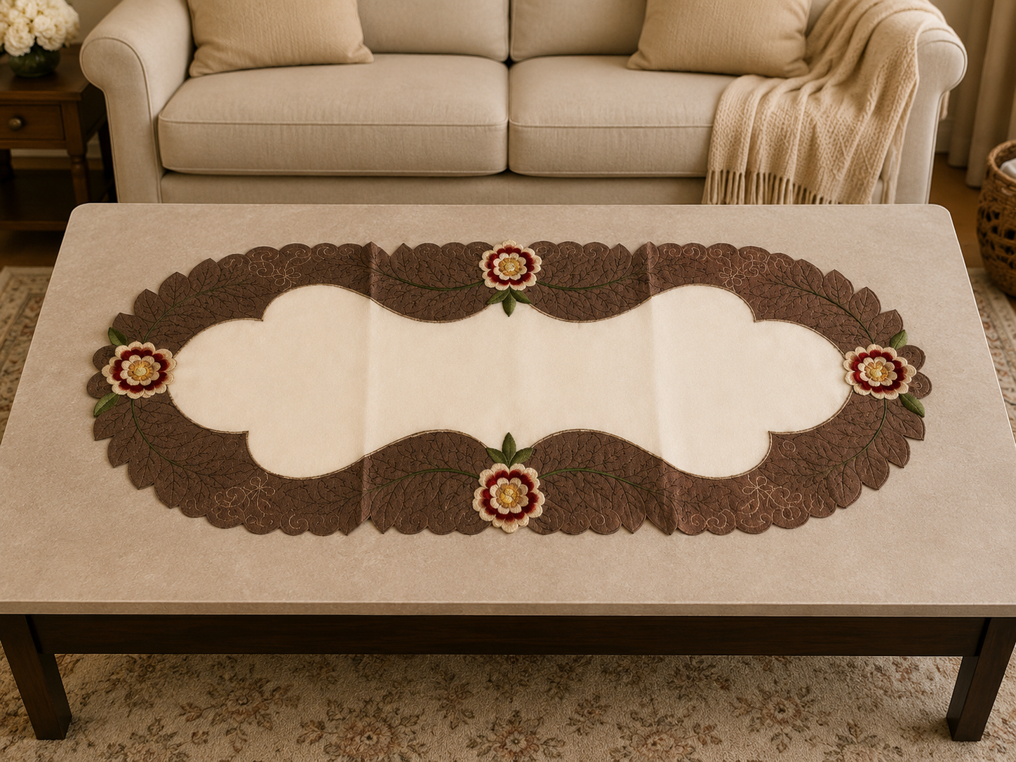 Taplak Meja Tamu Bordir 40x85cm (Kode B - FT1601 Oval)