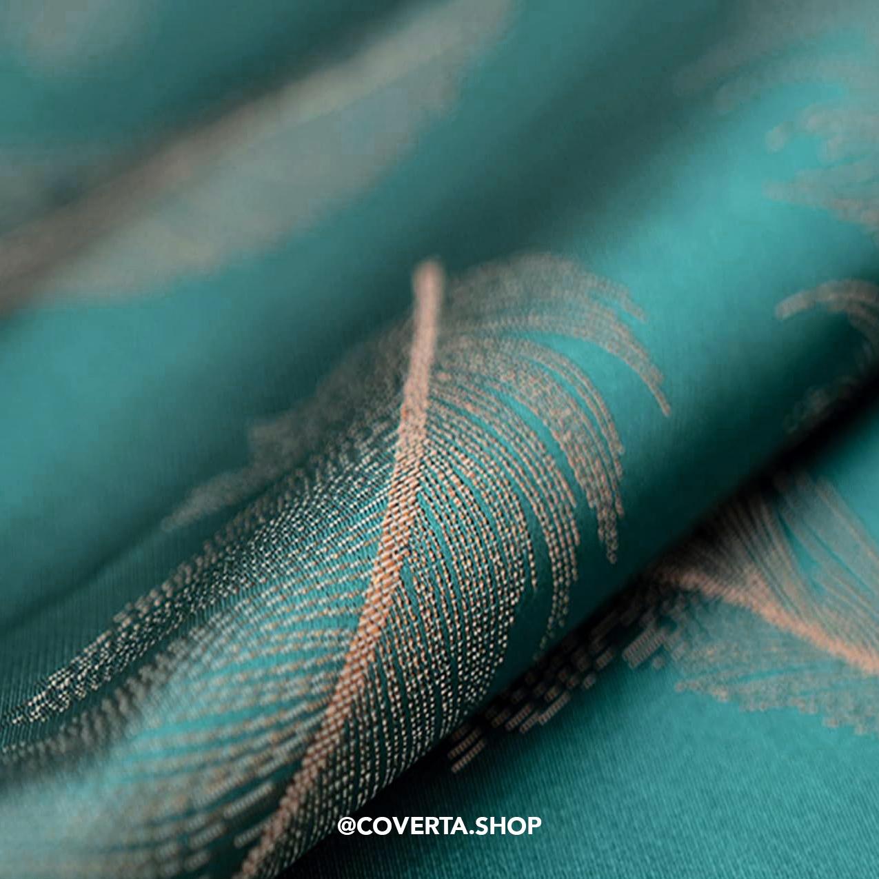 Coverta Shop Table Runner Motif Feather Hijau Tosca 33x200 cm Taplak Meja Tamu Kualitas Jacquard Printing Elegan & Cantik