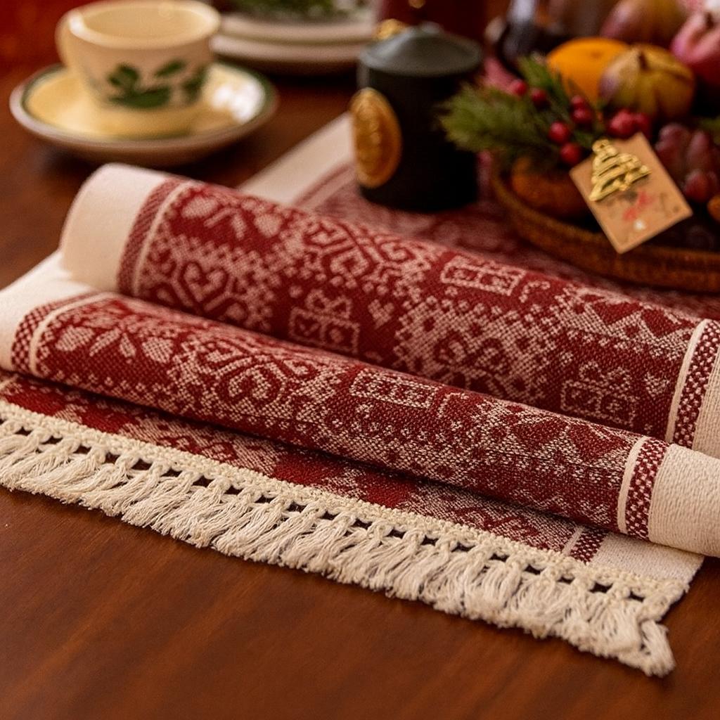 Table Runner Raya Merah | Taplak Meja Natal Estetik Alas Meja Makan & Dekorasi Ruang Tamu