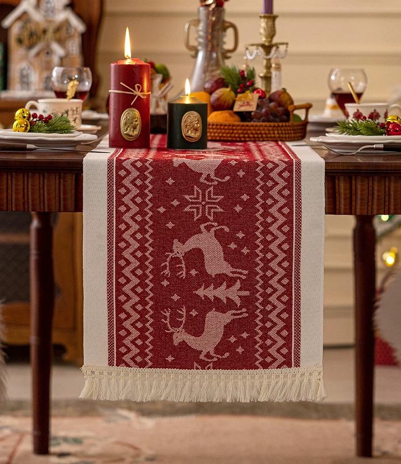 Table Runner Raya Merah | Taplak Meja Natal Estetik Alas Meja Makan & Dekorasi Ruang Tamu