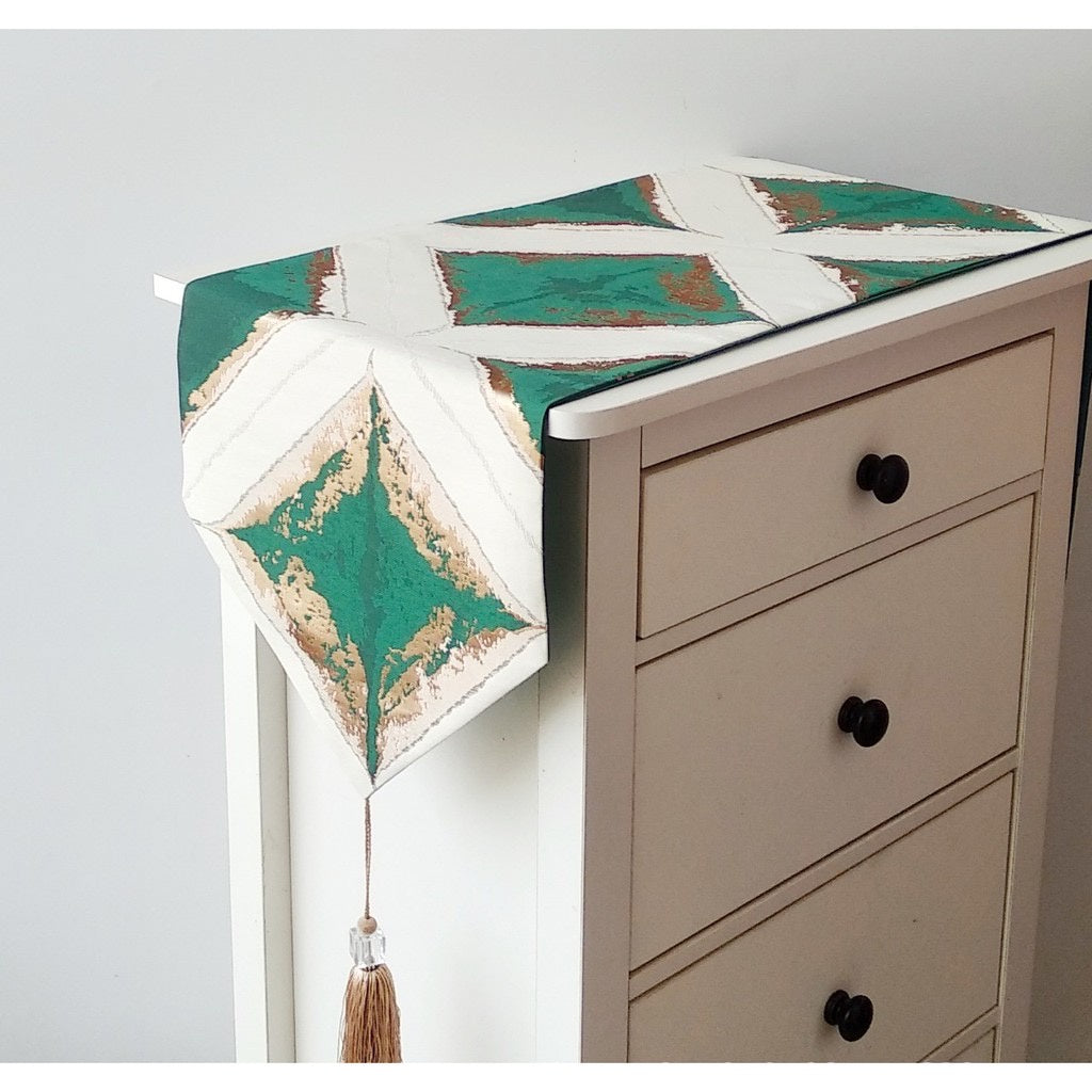 Taplak Meja Tamu Aesthetic Motif Diamond Hijau | Table Runner Alas Meja Makan