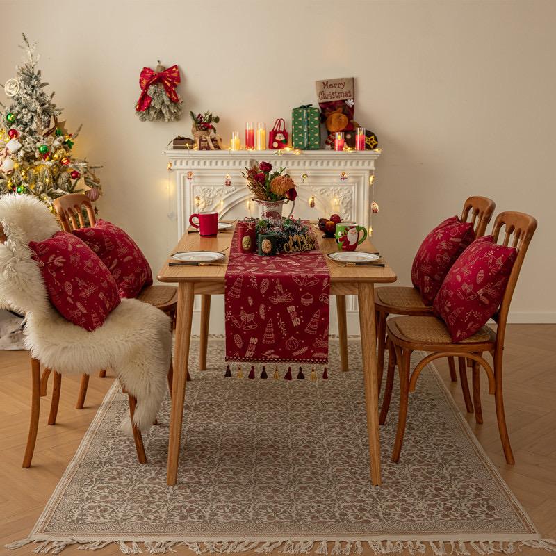 Table Runner Natal Christmas Doodle - Taplak Meja Panjang Estetik Dekorasi Natal