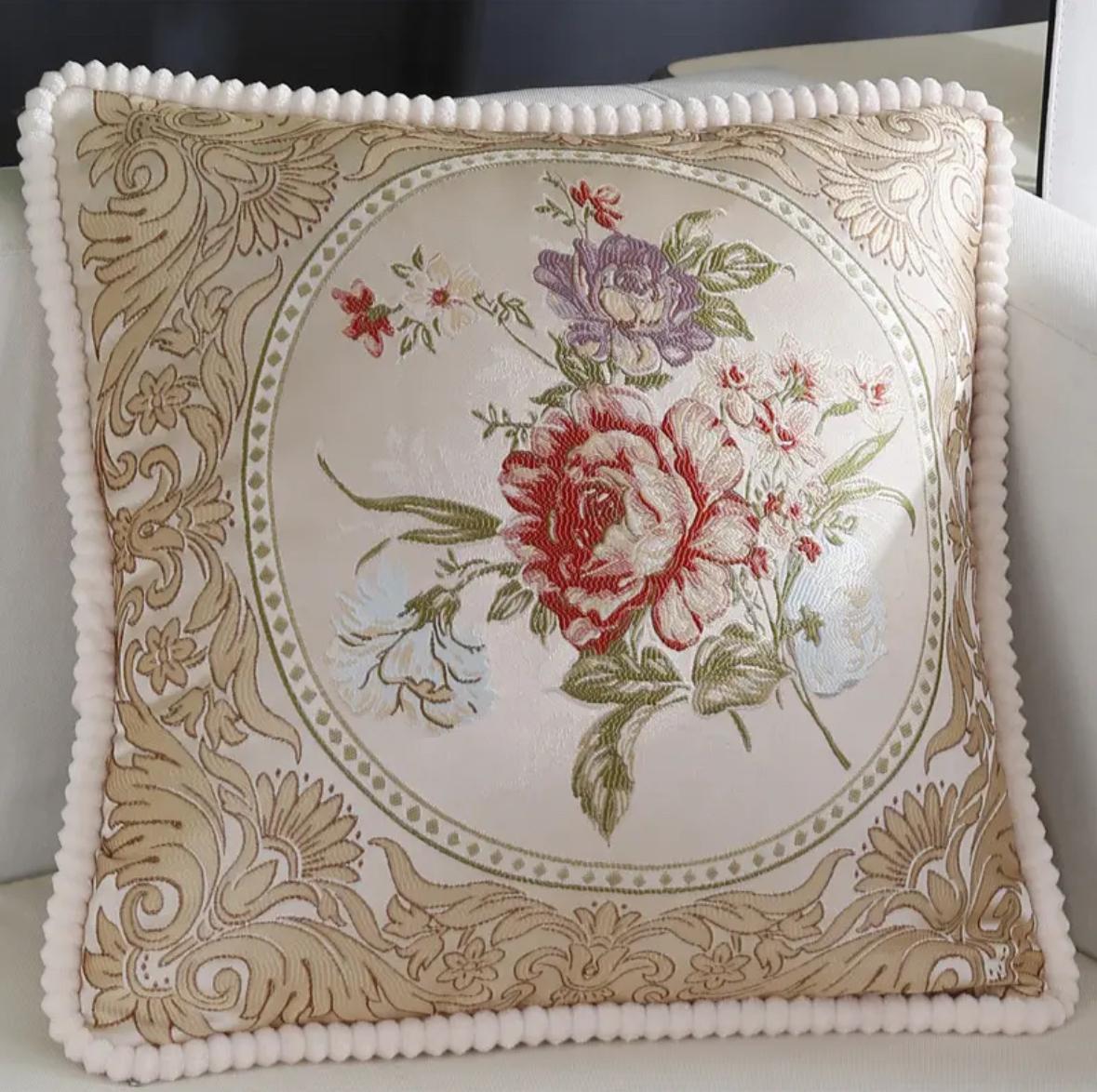 Sarung Bantal Kursi Sofa Coverta Belgi Classic Flower 45x45cm dengan Motif Bunga yang Halus dan Detail Bordiran Menawan - Dekorasi