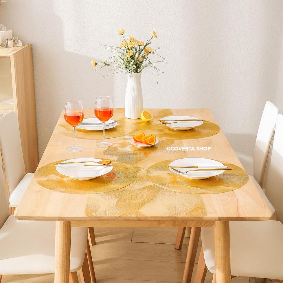 Table Runner Mika PVC Premium Motif Wave Silver Gold – Alas Meja Anti Air Waterproof