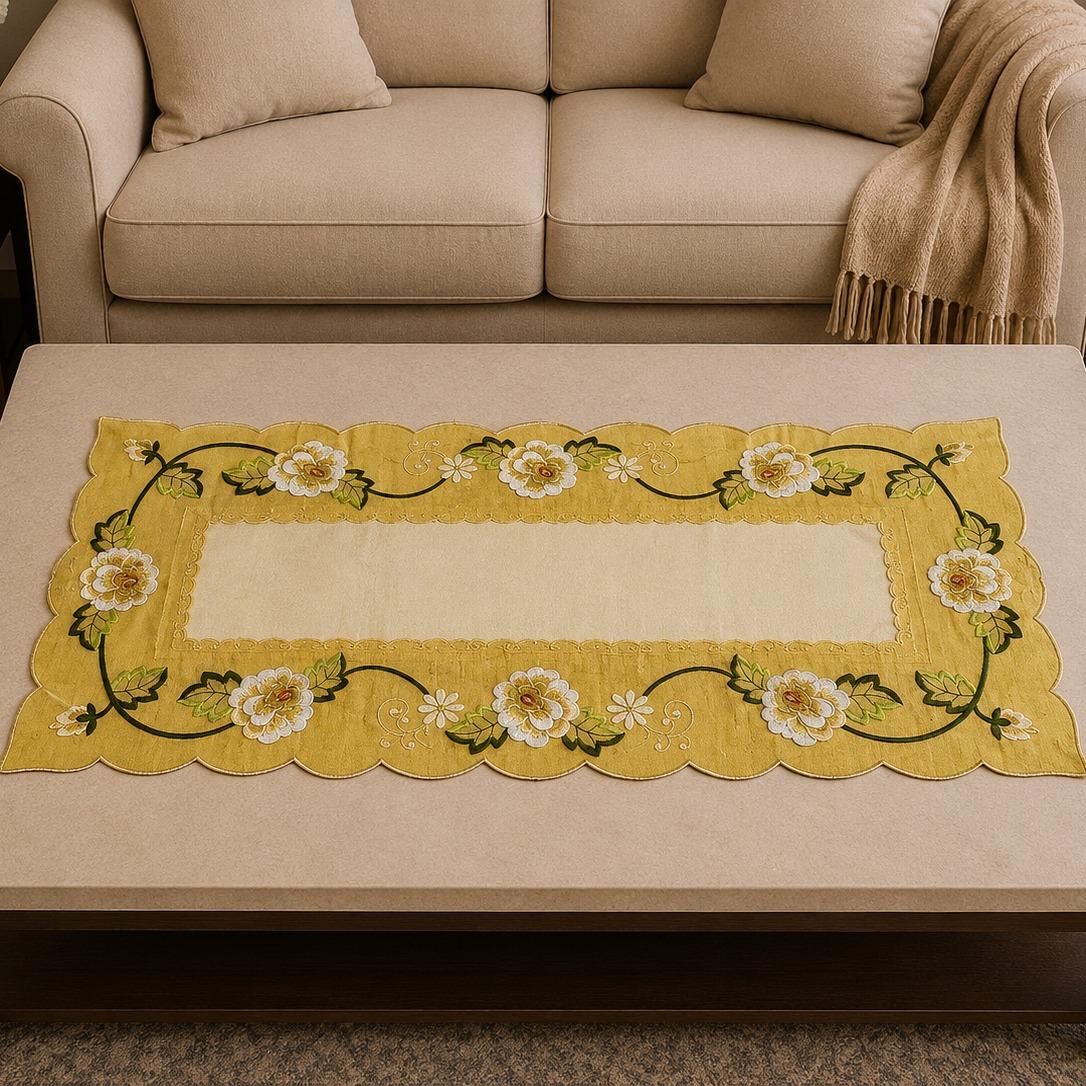 Taplak Meja Tamu Kaca Segi - Bordir 40x90cm