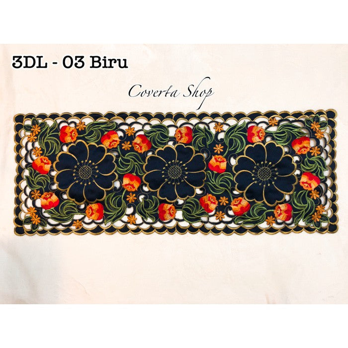 Taplak Meja Tamu Kaca Bordir 3D - 40x100cm (3DL - 03)