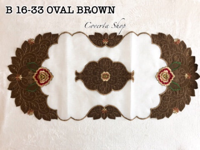Taplak Meja Tamu Oval Bordir 40x85cm (Kode B16-33 Oval)