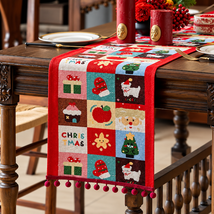 Table Runner Natal | Taplak Meja Panjang Hiasan Meja Christmas Santa Pohon Natal