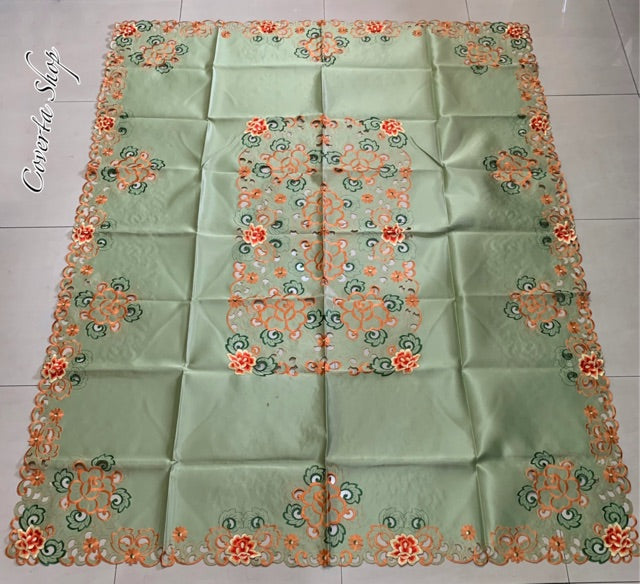 Taplak Meja Makan Bordir Green0601 - 6-8 Kursi - 180x225cm