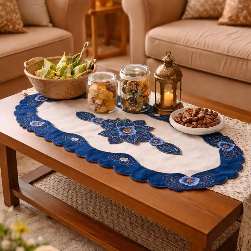 Taplak Meja Tamu Bordir 40x85cm (Kode B16-31 Oval)