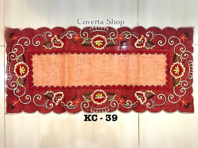 Taplak Meja Tamu Kaca Bordir 40x90cm